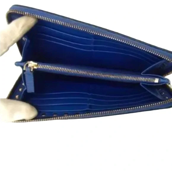 Valentino Blue Leather Rockstud Zip Around Wallet